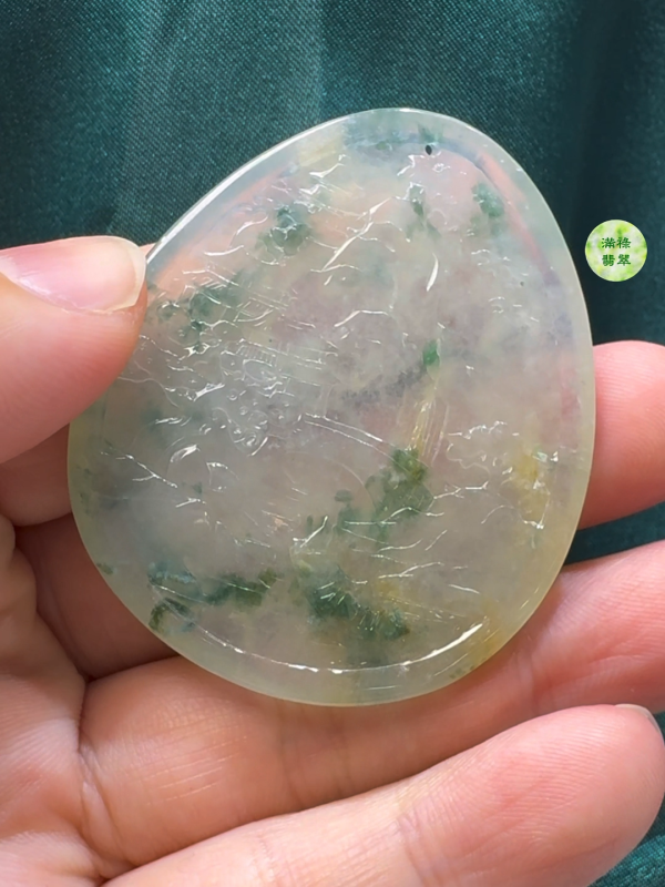 翡翠A貨玉器山水吊墜  51 x 43 x 5.9mm - Image 8