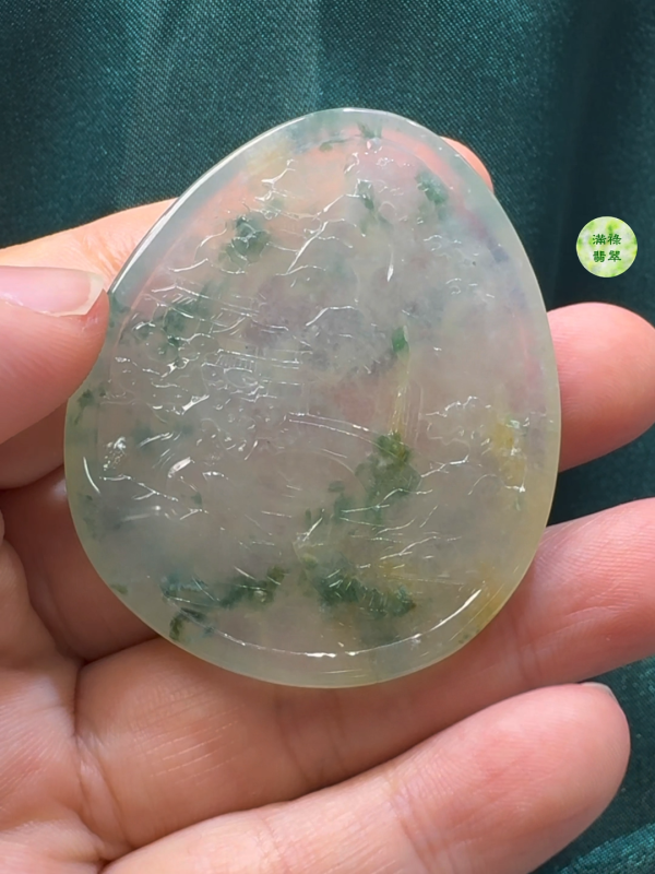 翡翠A貨玉器山水吊墜  51 x 43 x 5.9mm - Image 9