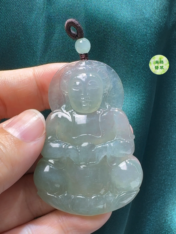 翡翠A貨玉器觀音吊墜 51 x 43 x 5.9mm - Image 8
