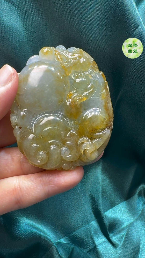 翡翠A貨玉器黃翡貔貅翡翠吊墜65 x 52 x 18mm - Image 5