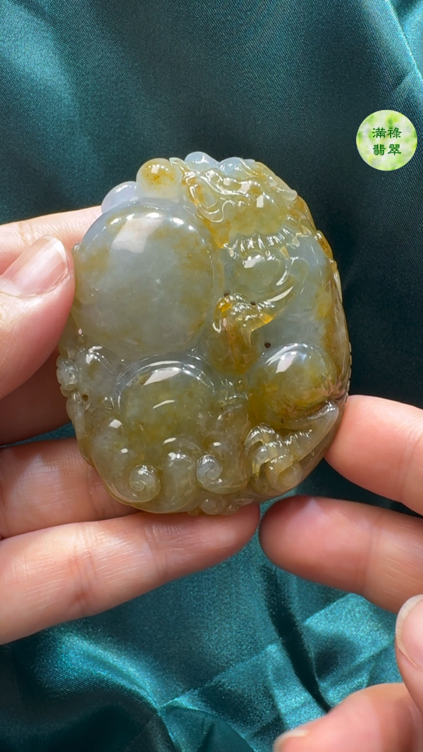 翡翠A貨玉器黃翡貔貅翡翠吊墜65 x 52 x 18mm - Image 6