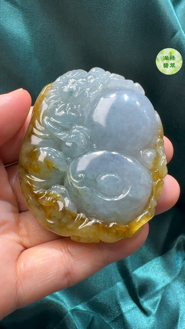 翡翠A貨玉器黃翡貔貅翡翠吊墜65 x 52 x 18mm - Image 8