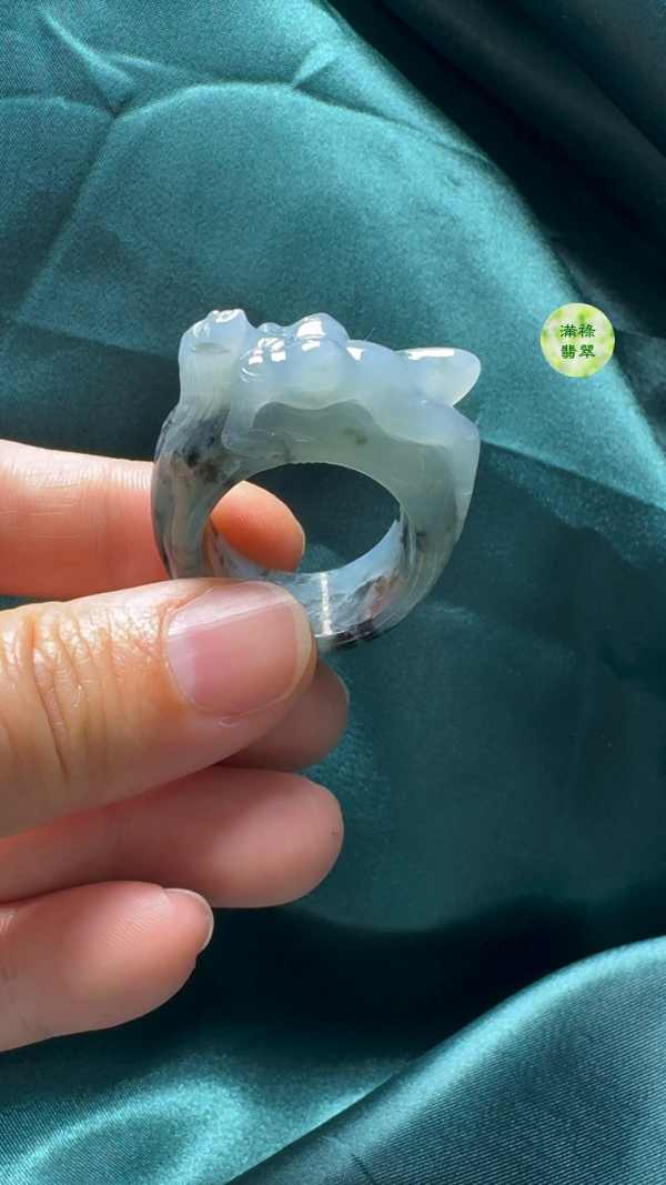 翡翠A貨玉器女姿態玉扳指翡翠戒指 尺寸外徑36内徑21寬11mm - Image 2