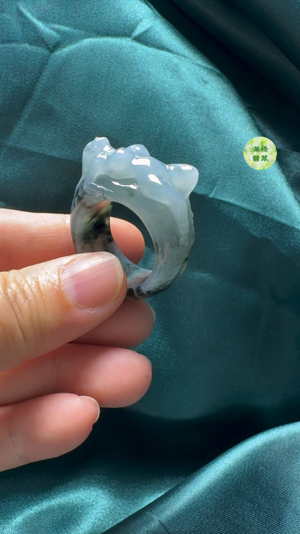 翡翠A貨玉器女姿態玉扳指翡翠戒指 尺寸外徑36内徑21寬11mm - Image 4