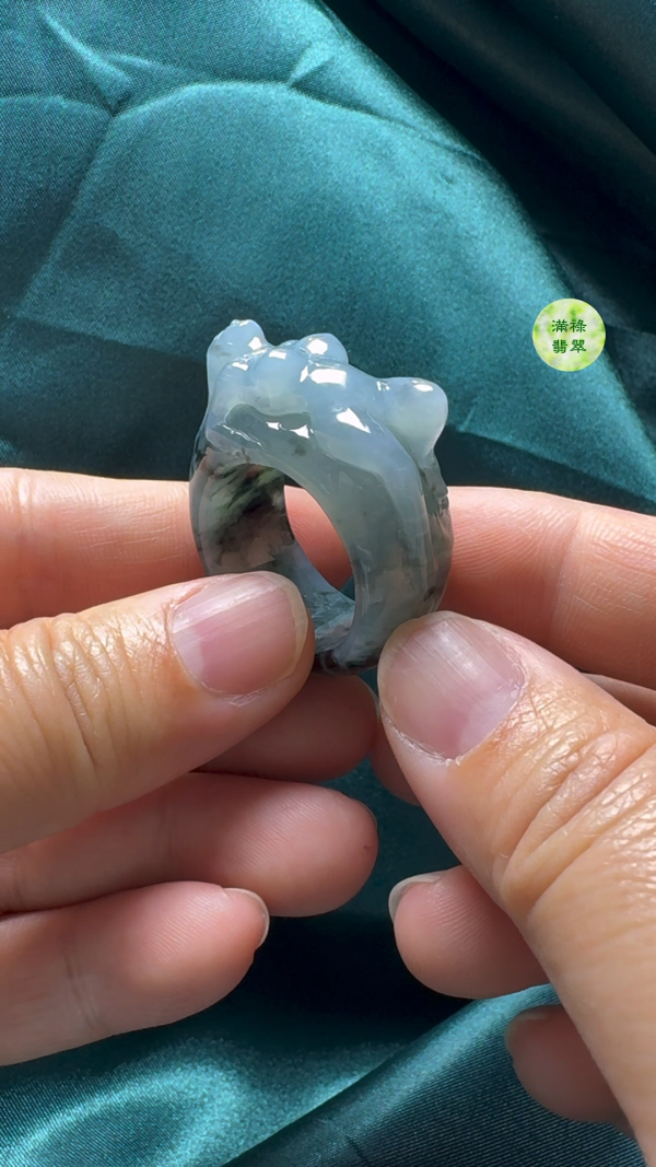 翡翠A貨玉器女姿態玉扳指翡翠戒指 尺寸外徑36内徑21寬11mm - Image 5