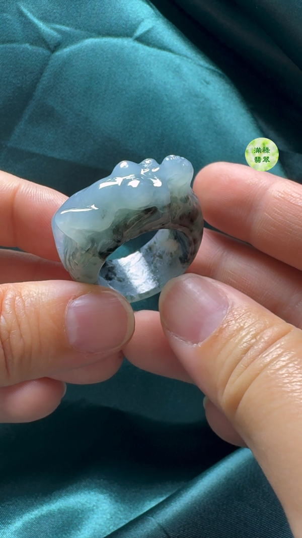 翡翠A貨玉器女姿態玉扳指翡翠戒指 尺寸外徑36内徑21寬11mm - Image 8