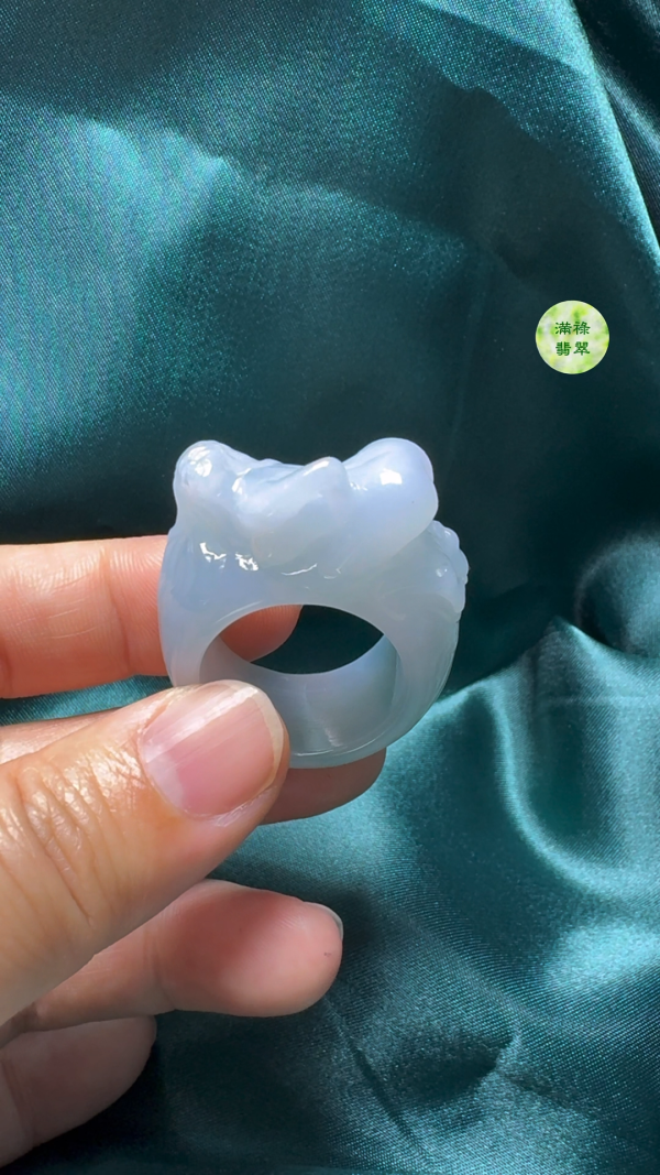 翡翠A貨玉器女姿態玉扳指翡翠戒指外徑38内徑20.6寬14.5mm