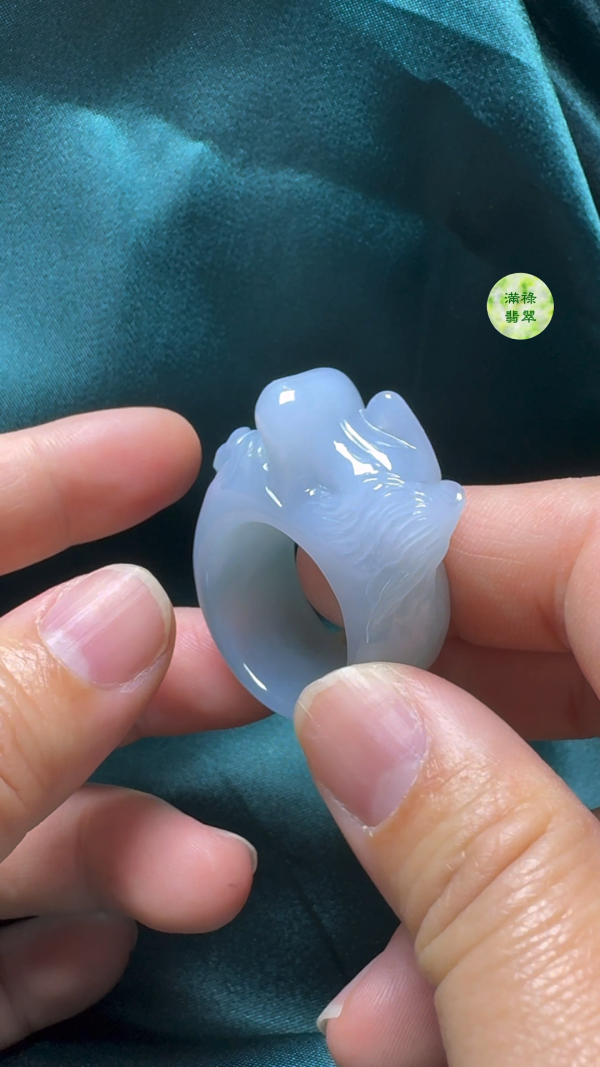 翡翠A貨玉器女姿態玉扳指翡翠戒指外徑38内徑20.6寬14.5mm - Image 3