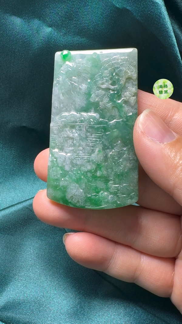翡翠A貨玉器意境三顧茅廬翡翠吊墜59-39-5.5mm - Image 2