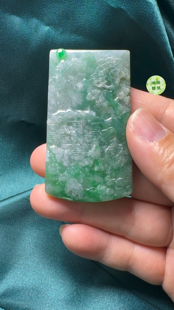 翡翠A貨玉器意境三顧茅廬翡翠吊墜59-39-5.5mm - Image 3