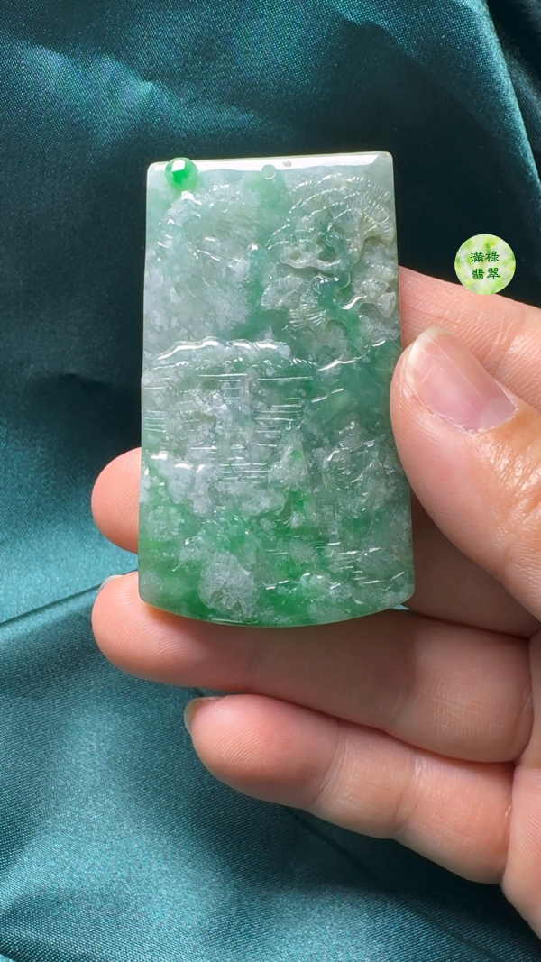 翡翠A貨玉器意境三顧茅廬翡翠吊墜59-39-5.5mm - Image 4