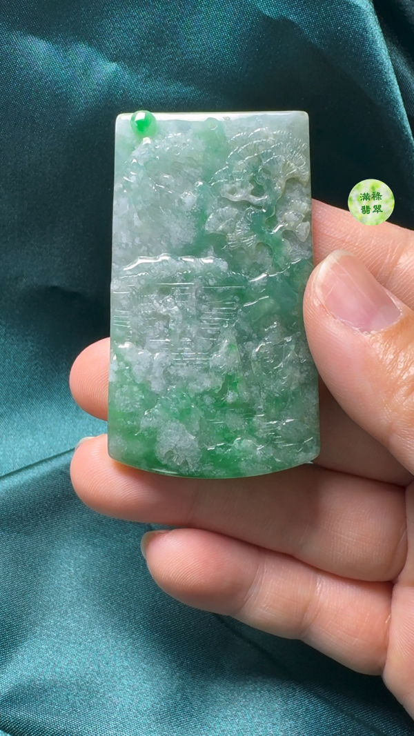 翡翠A貨玉器意境三顧茅廬翡翠吊墜59-39-5.5mm - Image 5