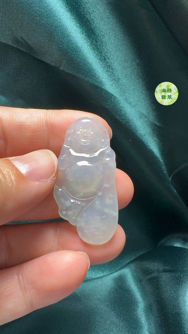 翡翠A貨玉器布袋佛公吊墜 30-20-4.3mm