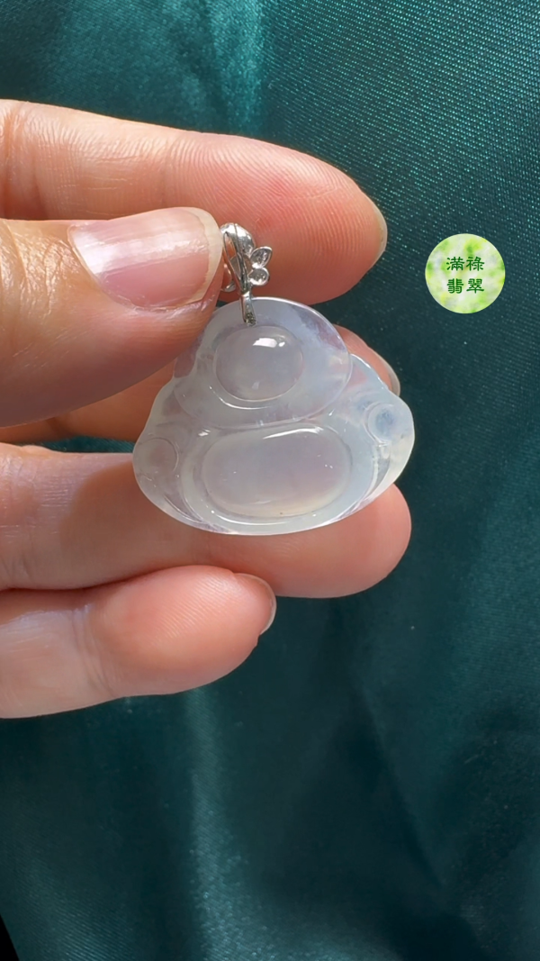 18K翡翠A貨玉器彌勒佛公吊墜  主石22-27-5mm - Image 9