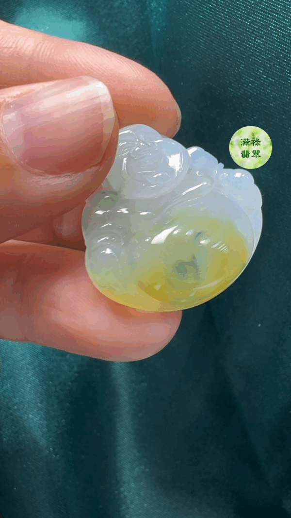 18K翡翠A貨玉器黃翡彌勒佛公翡翠吊墜 26-29-6mm - Image 7