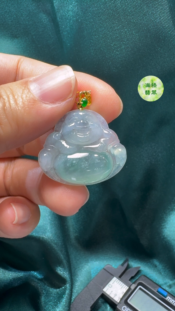 翡翠A貨玉器彌勒佛公翡翠吊墜  23-25-5.6mm - Image 2