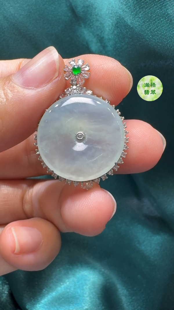 翡翠A貨玉器平安扣玉扣翡翠吊墜 整個34-25-7.8mm主石直徑21.6mm - Image 4