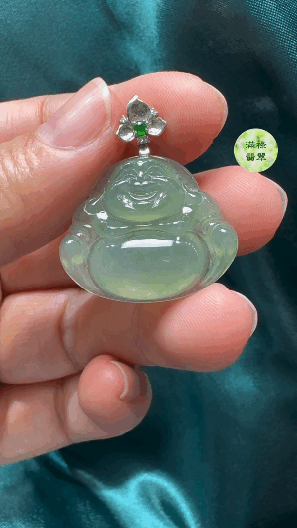 18K翡翠A貨玉器彌勒佛公翡翠吊墜  23-28-5.6mm - Image 3