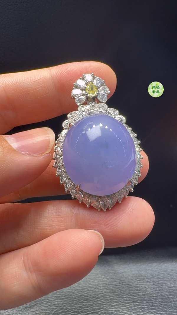 18K翡翠A貨玉器紫羅蘭蛋面翡翠吊墜 整個42-26-18 主石23-21-8mm - Image 2