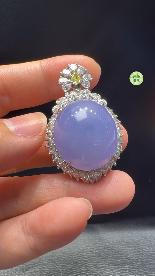 18K翡翠A貨玉器紫羅蘭蛋面翡翠吊墜 整個42-26-18 主石23-21-8mm - Image 3