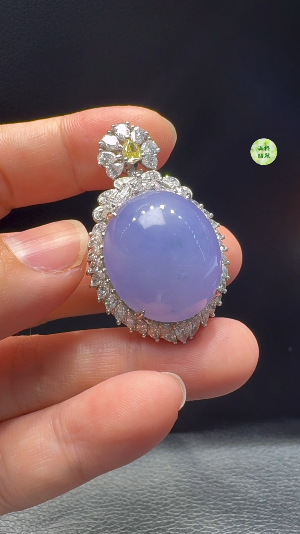 18K翡翠A貨玉器紫羅蘭蛋面翡翠吊墜 整個42-26-18 主石23-21-8mm - Image 4
