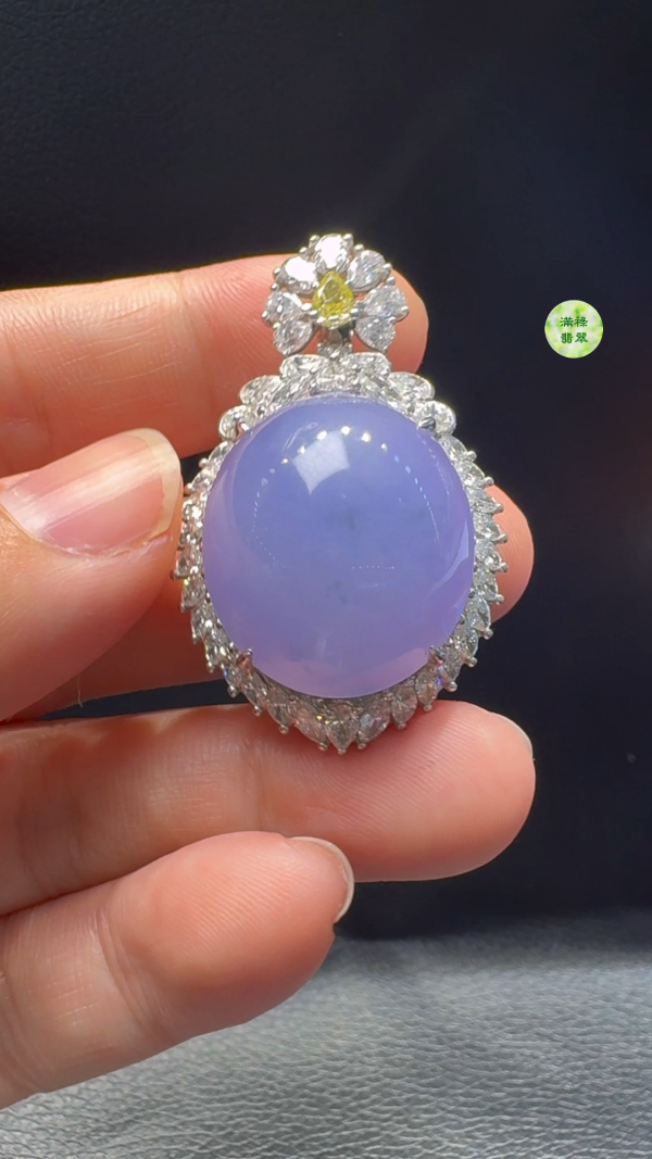 18K翡翠A貨玉器蛋面翡翠吊墜 整個42-26-18 主石23-21-8mm