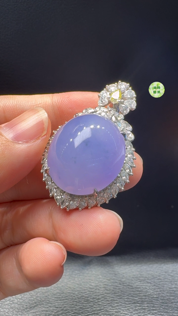 18K翡翠A貨玉器紫羅蘭蛋面翡翠吊墜 整個42-26-18 主石23-21-8mm - Image 7