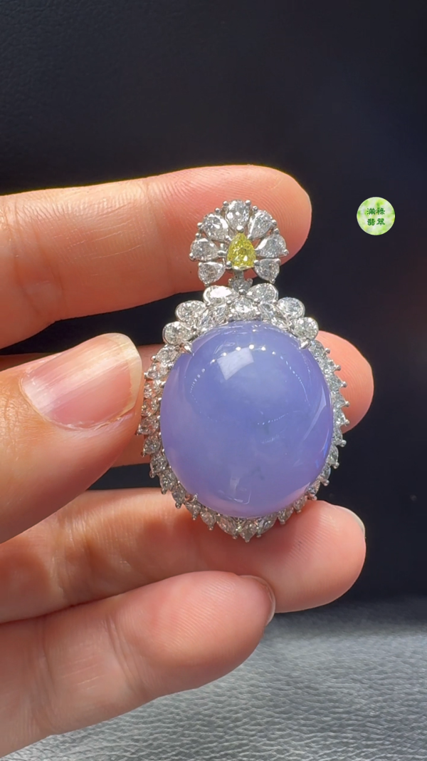 18K翡翠A貨玉器紫羅蘭蛋面翡翠吊墜 整個42-26-18 主石23-21-8mm - Image 8
