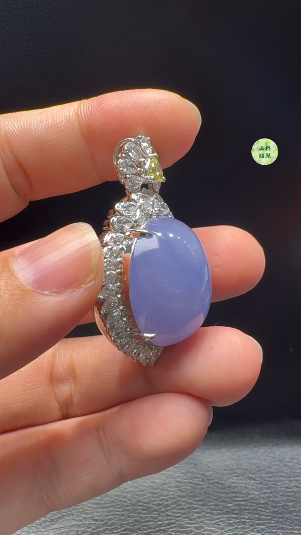 18K翡翠A貨玉器紫羅蘭蛋面翡翠吊墜 整個42-26-18 主石23-21-8mm - Image 9