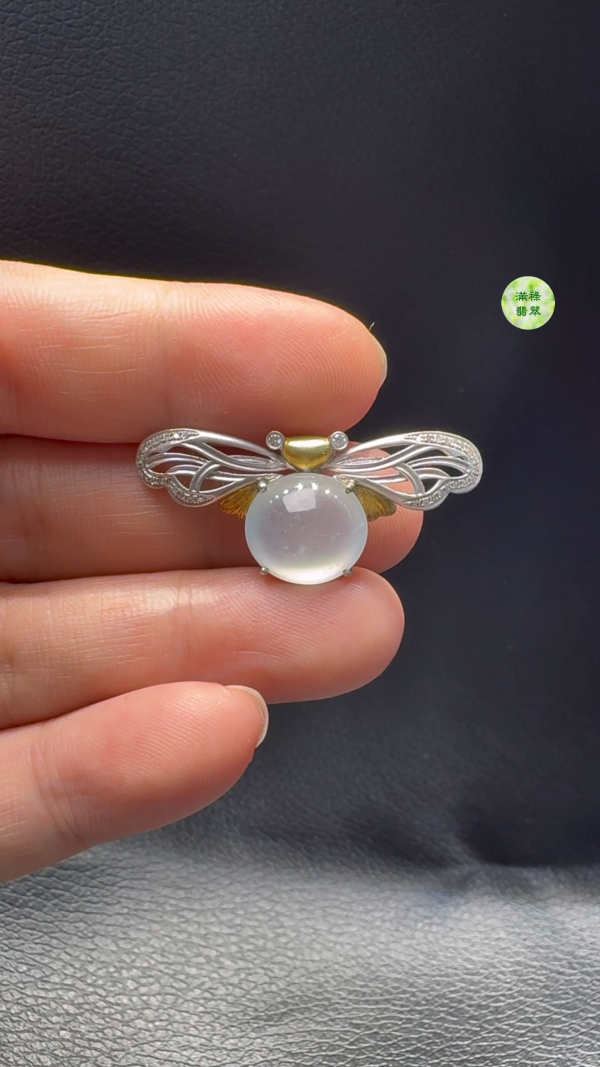 18K翡翠A貨玉器蜜蜂翡翠翡翠吊墜 整個 15-34-7.2mm主石11-12-3mm - Image 7