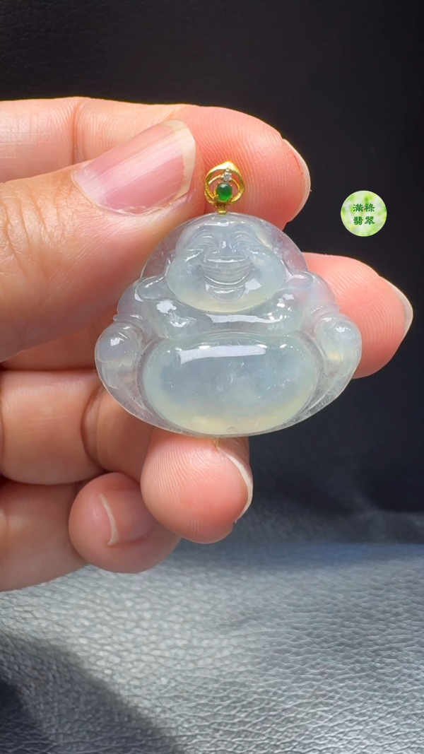 18K翡翠A貨玉器彌勒佛公翡翠吊墜 主石25-30-5.8mm