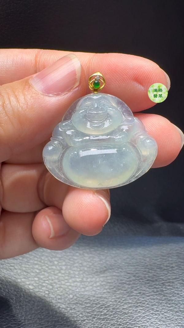 18K翡翠A貨玉器彌勒佛公翡翠吊墜  主石25-30-5.8mm - Image 2
