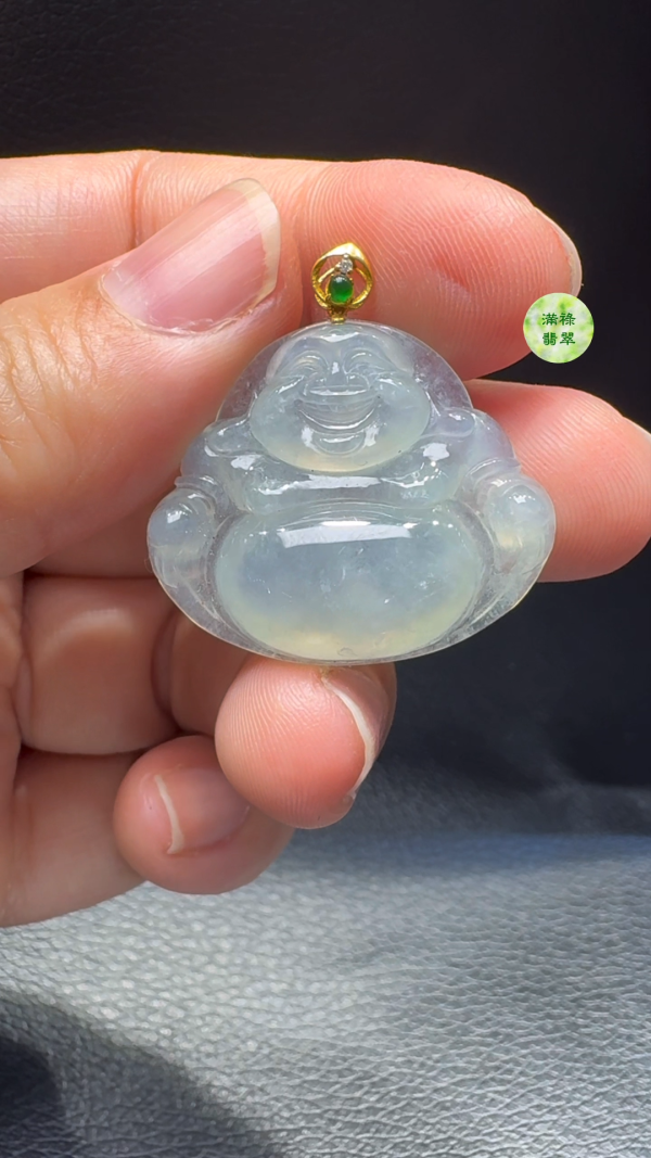 18K翡翠A貨玉器彌勒佛公翡翠吊墜  主石25-30-5.8mm - Image 3