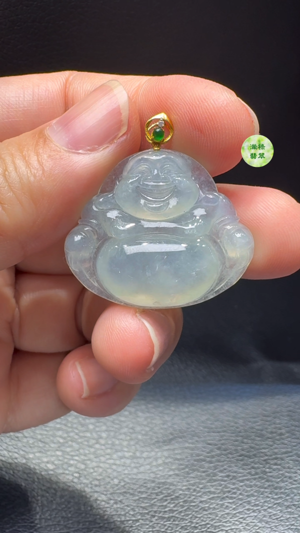 18K翡翠A貨玉器彌勒佛公翡翠吊墜  主石25-30-5.8mm - Image 4