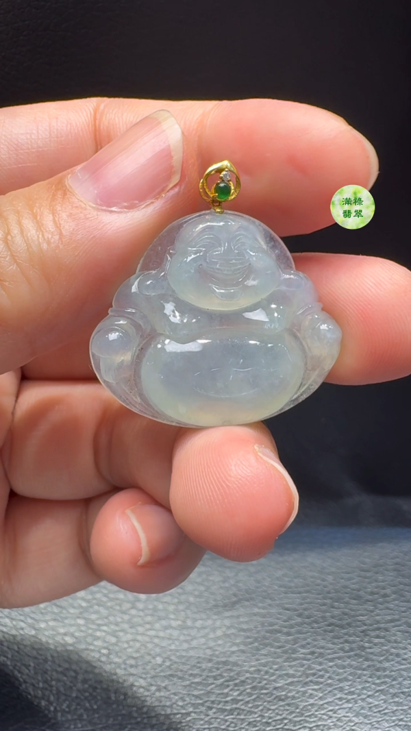 18K翡翠A貨玉器彌勒佛公翡翠吊墜  主石25-30-5.8mm - Image 5