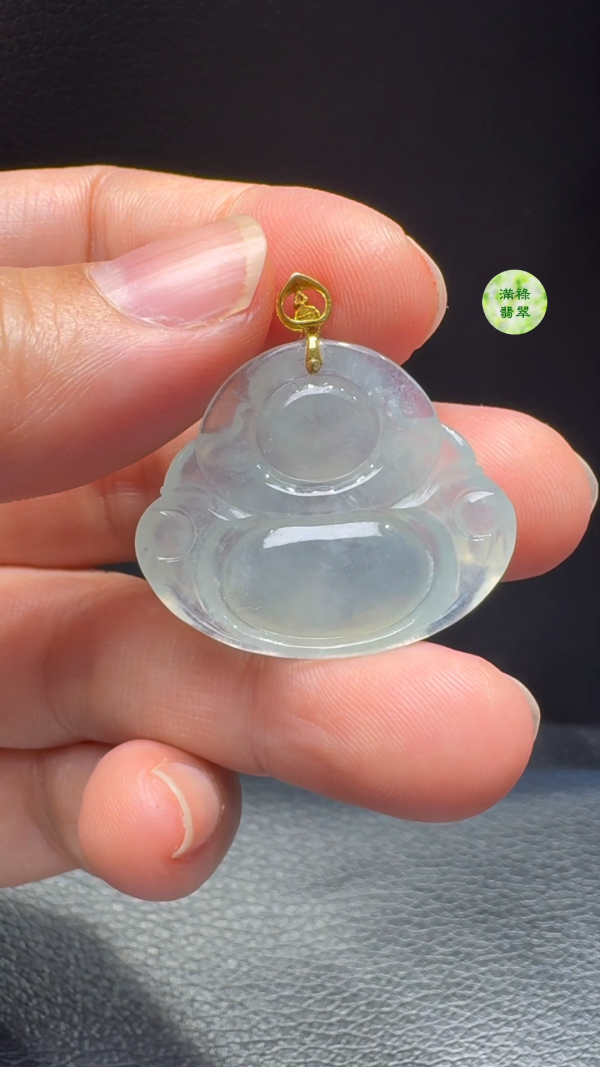 18K翡翠A貨玉器彌勒佛公翡翠吊墜  主石25-30-5.8mm - Image 9