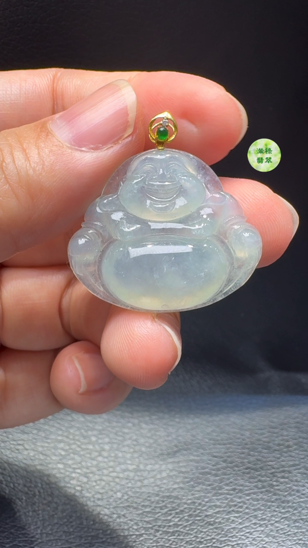 18K翡翠A貨玉器彌勒佛公翡翠吊墜  主石25-30-5.8mm - Image 6