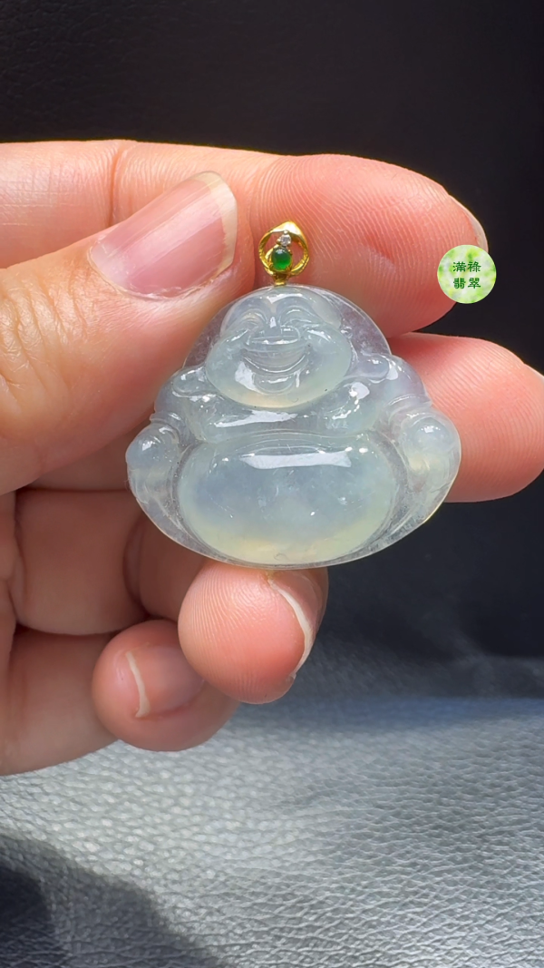 18K翡翠A貨玉器彌勒佛公翡翠吊墜  主石25-30-5.8mm - Image 7