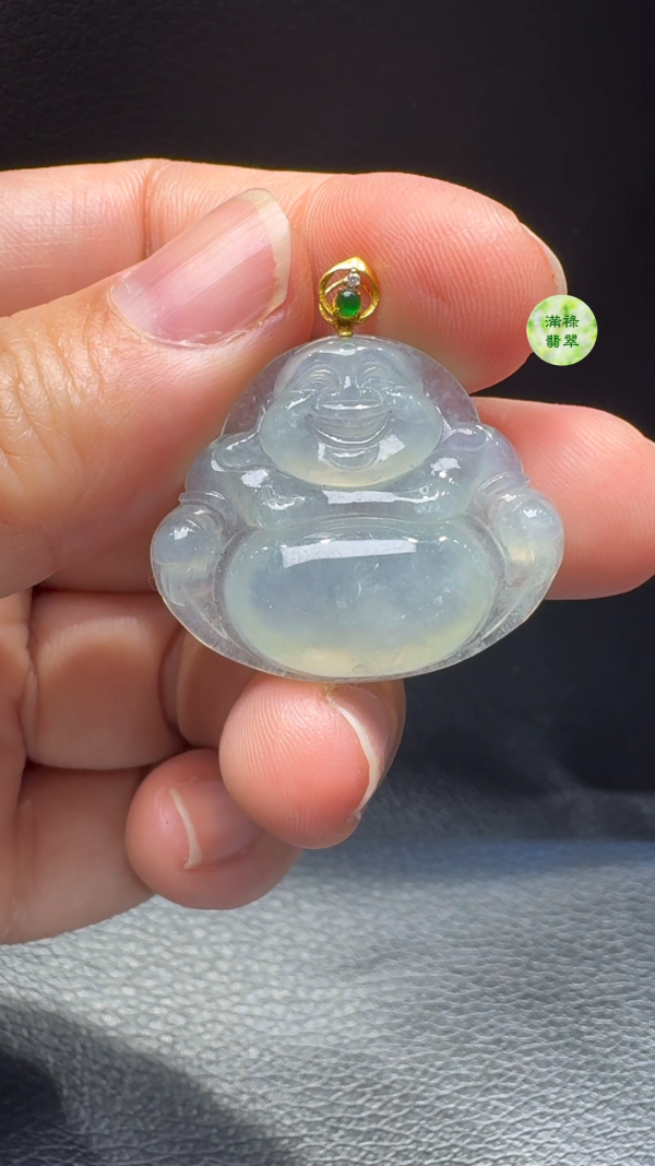 18K翡翠A貨玉器彌勒佛公翡翠吊墜  主石25-30-5.8mm - Image 8