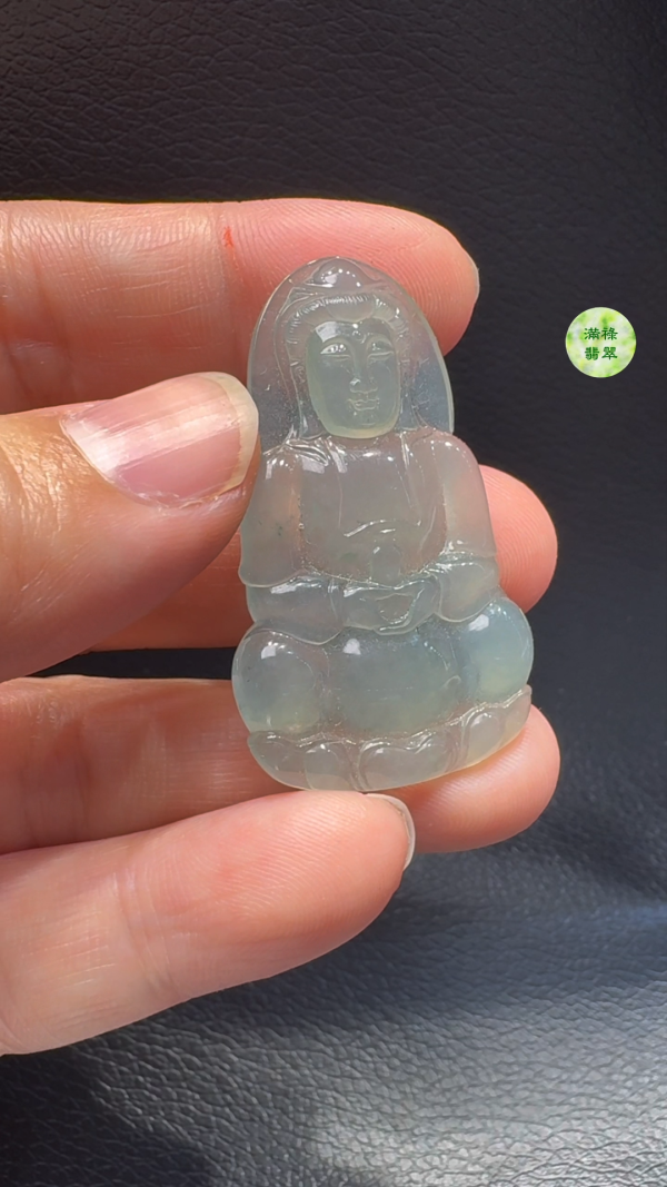 翡翠A貨玉器觀音翡翠吊墜 45-25-4mm - Image 3