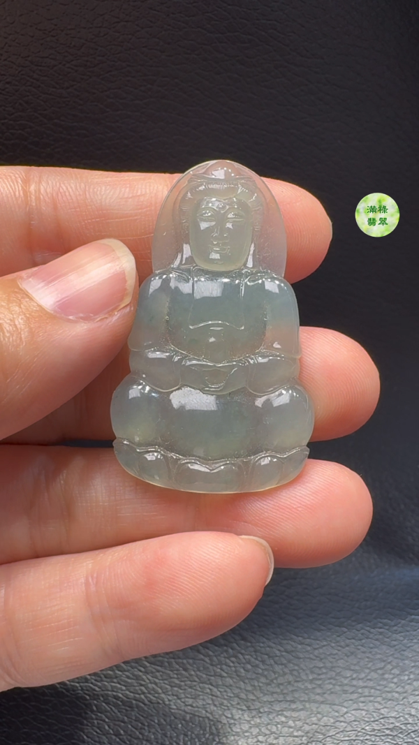 翡翠A貨玉器觀音翡翠吊墜 45-25-4mm - Image 4