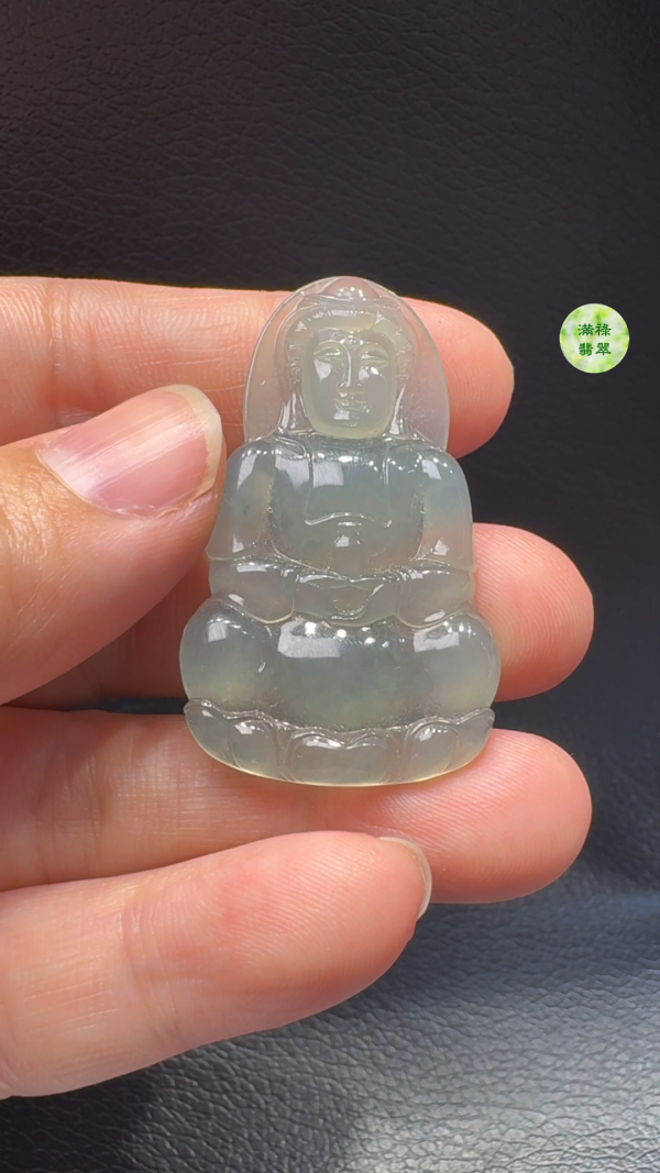 翡翠A貨玉器觀音翡翠吊墜 45-25-4mm - Image 5