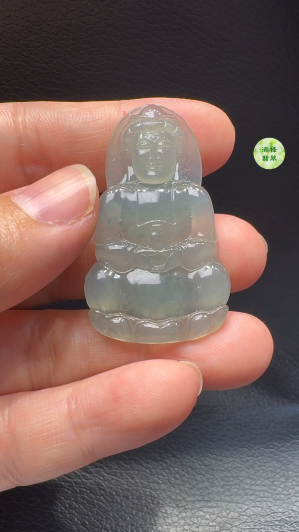 翡翠A貨玉器觀音翡翠吊墜 45-25-4mm - Image 6