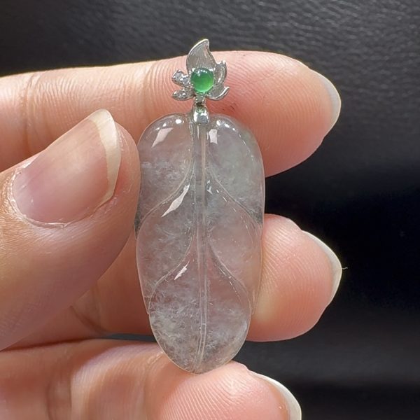 18K翡翠A貨玉器玉葉樹葉翡翠吊墜 整個 37-15-3.3mm - Image 5