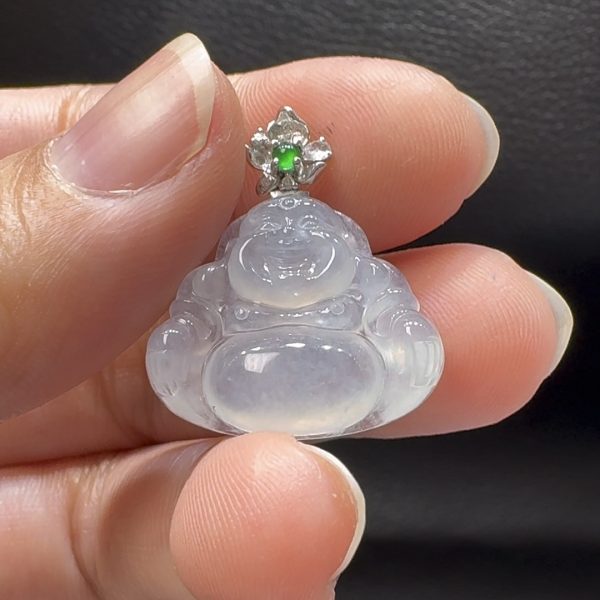 18K翡翠A貨玉器玉佛公彌勒佛翡翠吊墜 整個 25-21-5.7mm - Image 9