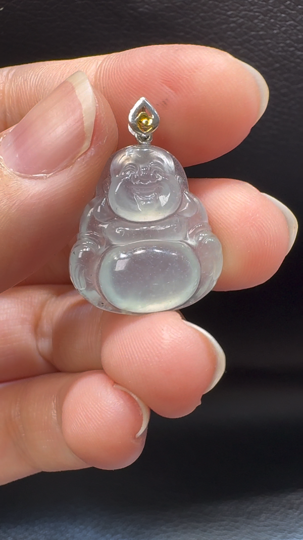 18K翡翠A貨玉器玉佛公彌勒佛翡翠吊墜 26-19-4.7mm - Image 8