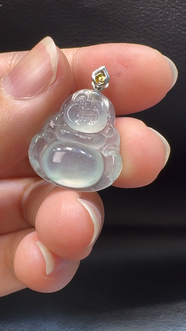 18K翡翠A貨玉器玉佛公彌勒佛翡翠吊墜 26-19-4.7mm - Image 7
