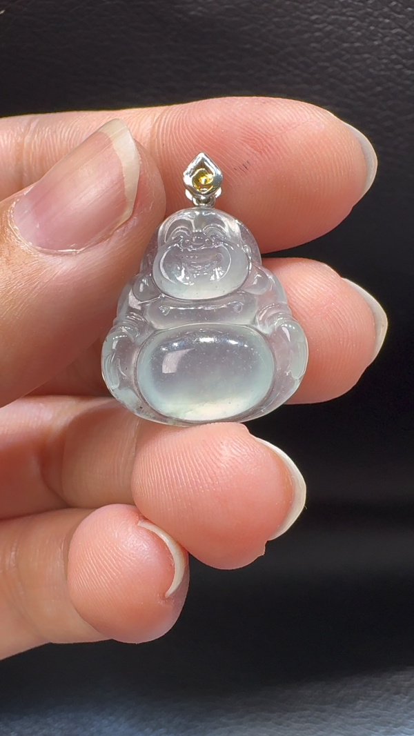 18K翡翠A貨玉器玉佛公彌勒佛翡翠吊墜 26-19-4.7mm - Image 5