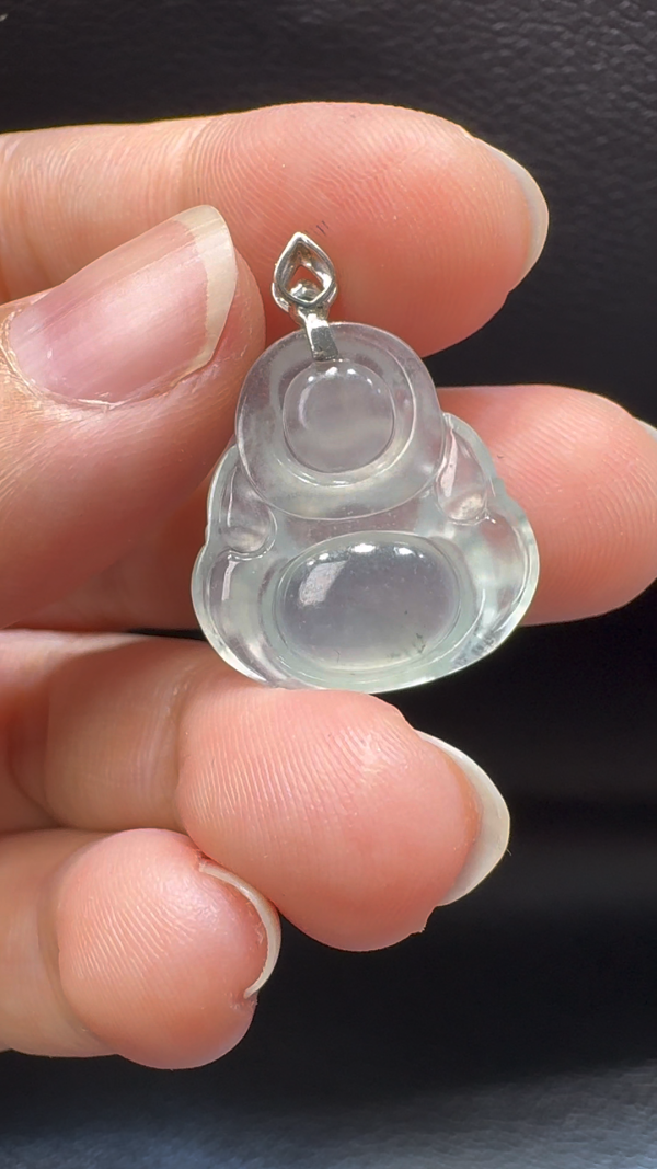 18K翡翠A貨玉器玉佛公彌勒佛翡翠吊墜 26-19-4.7mm - Image 9