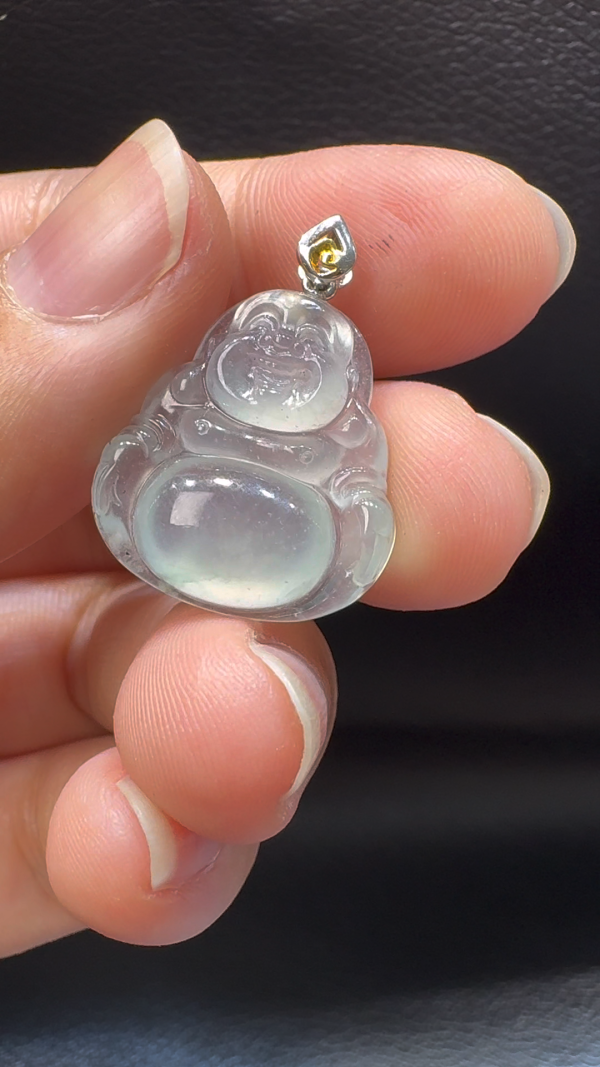 18K翡翠A貨玉器玉佛公彌勒佛翡翠吊墜 26-19-4.7mm - Image 2